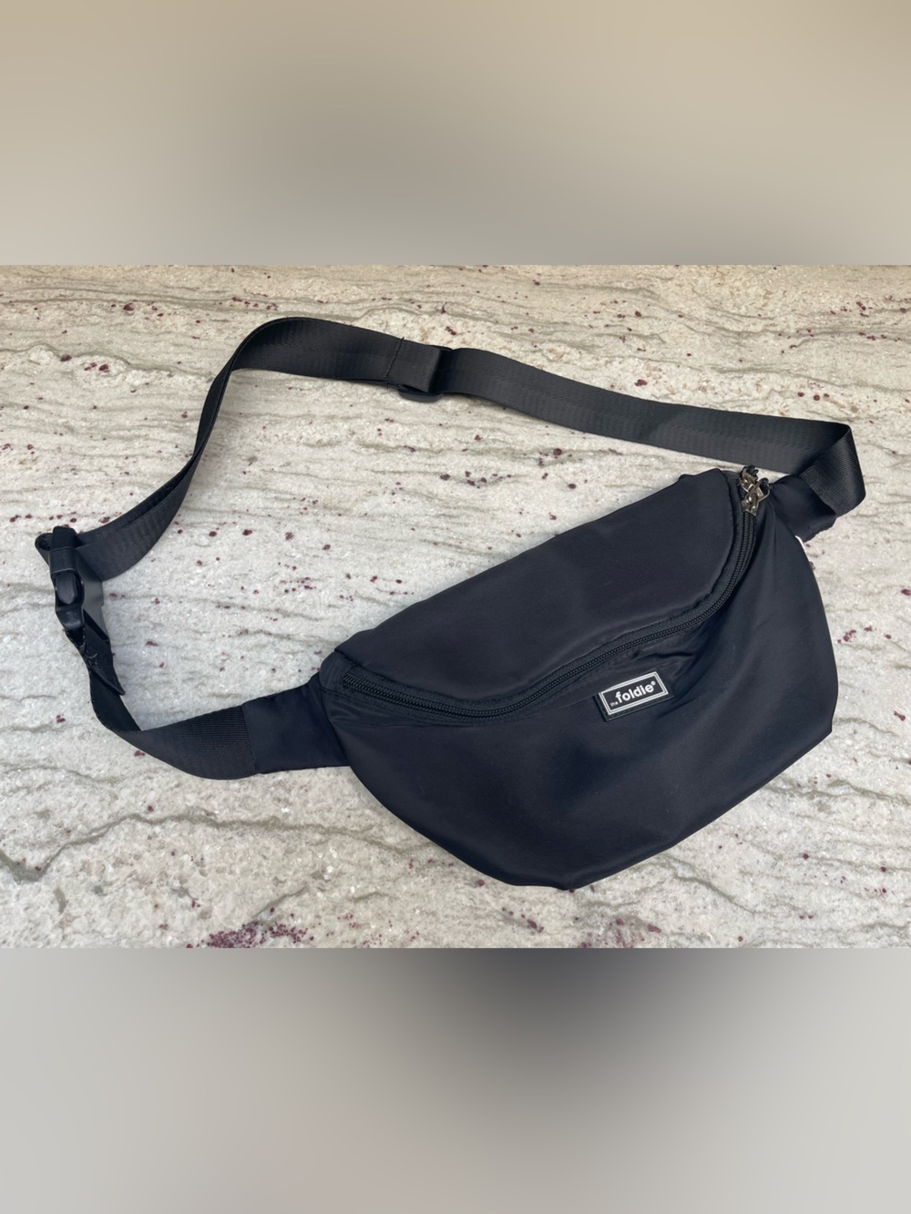 The Foldie Crossbody Black Waist Bag Classic Hands-Free Travel Pouch RFID Block